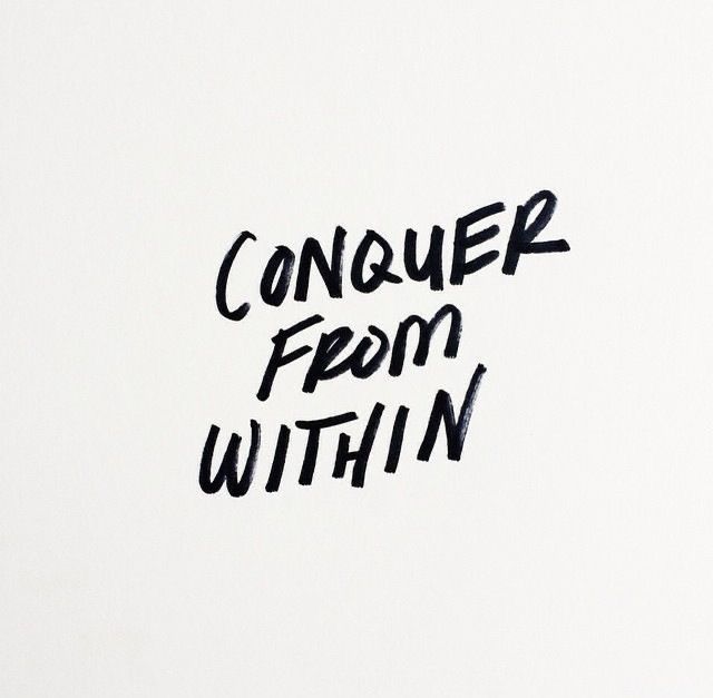 A minimalist white background with the handwritten phrase “Conquer From Within” in bold black ink. The simple, powerful message visually reinforces the idea of mastering one’s inner world, reflecting the importance of mental discipline, emotional control, and self-awareness described in the accompanying text.